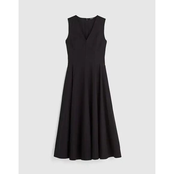 Madewell V-Neck Circle Midi Dress Jet Black Size 4 NWT NW050 - Picture 6 of 11